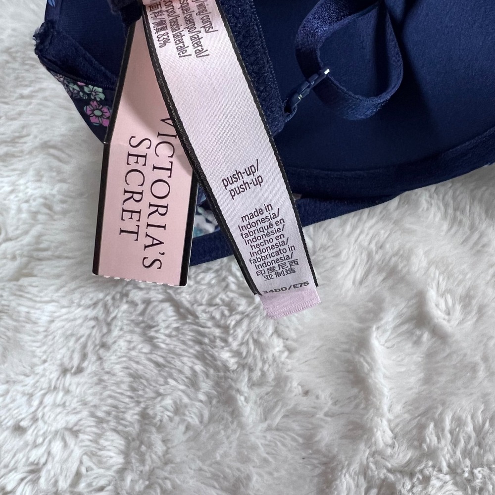 Victorias Secret Women's  Floral Push-Up Bra Navy Blue Size 34DD NWT 11173217 - Picture 9 of 12